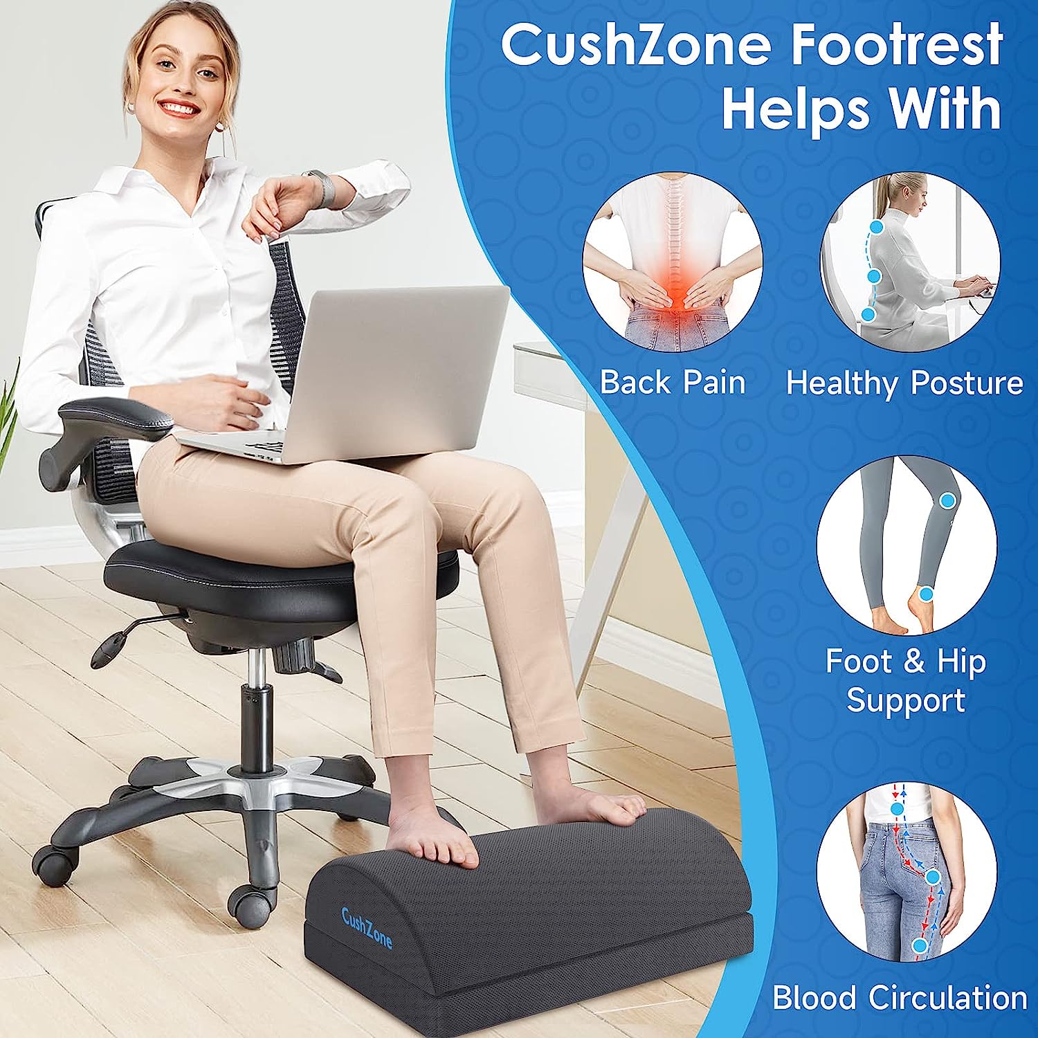 CushZone Foot Rest for Under Desk at Work Adjustable Foam for Office, Work, Gaming, Computer, Gift, Home Office Accessories Back & Hip Pain Relief (Grey) - Image 4